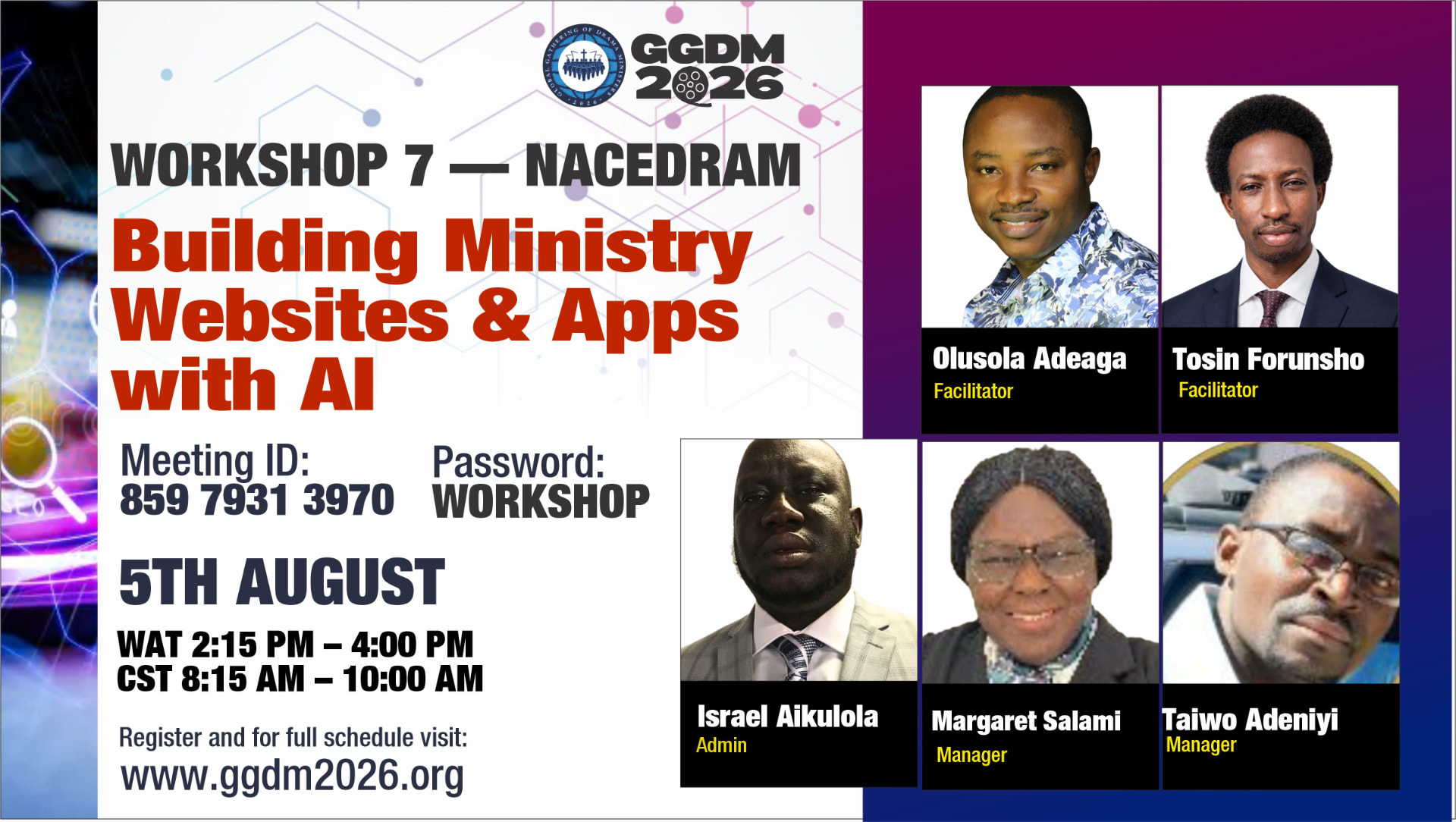 Workshop 7 flyer — Building Ministry Websites & Apps with AI
