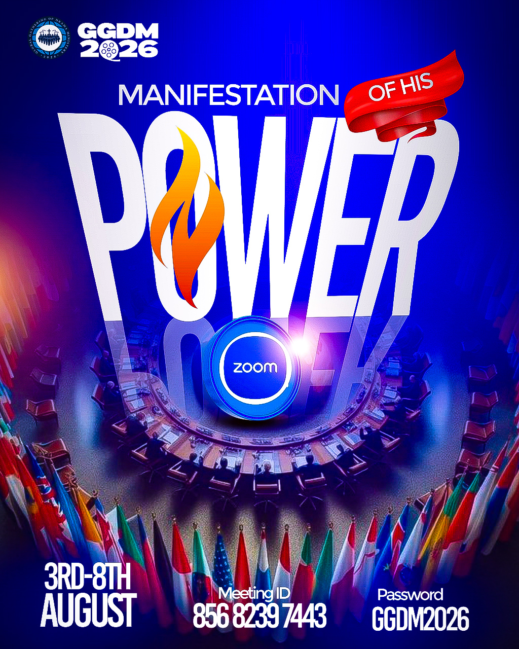 GGDM2026 Virtual official flyer — Manifestation of His Power, August 3–8, 2026