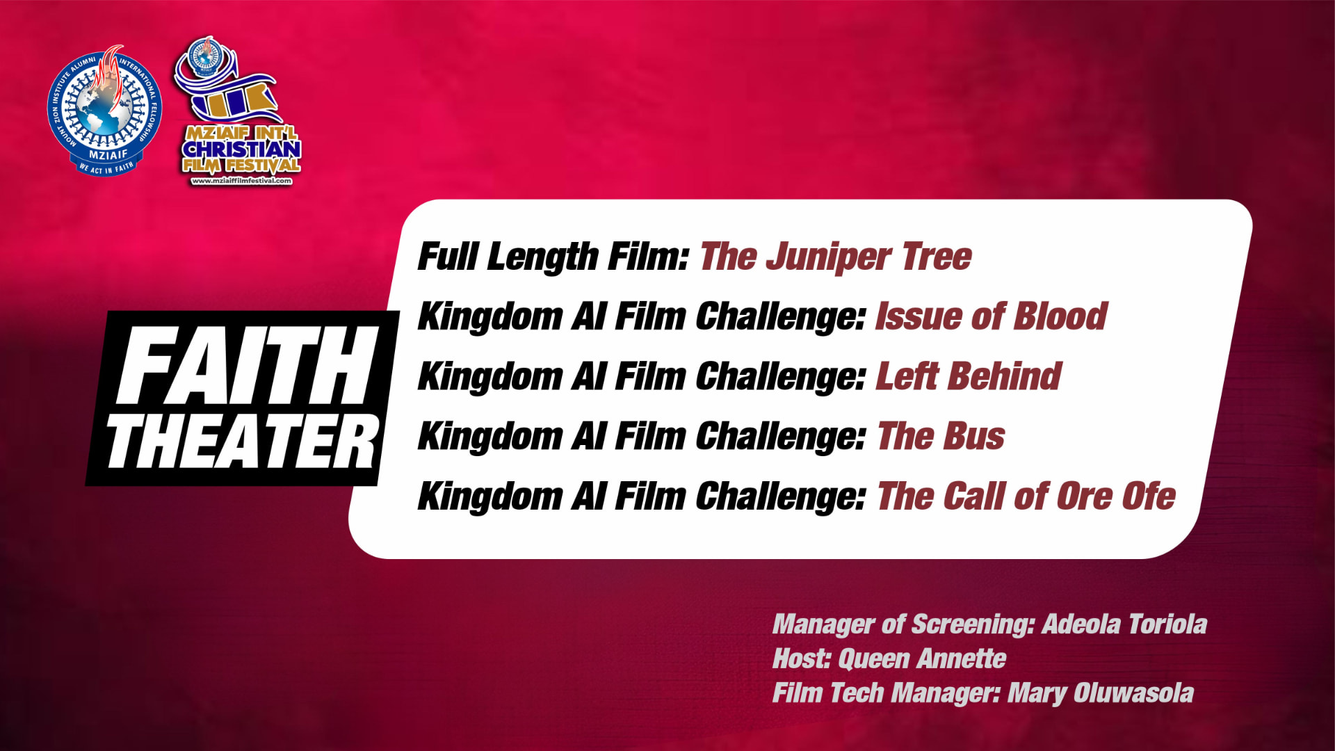 FAITH Theater 1 screening line-up flyer
