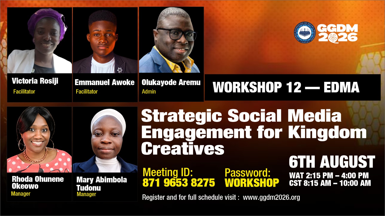 Workshop 12 flyer — Strategic Social Media Engagement for Kingdom Creatives