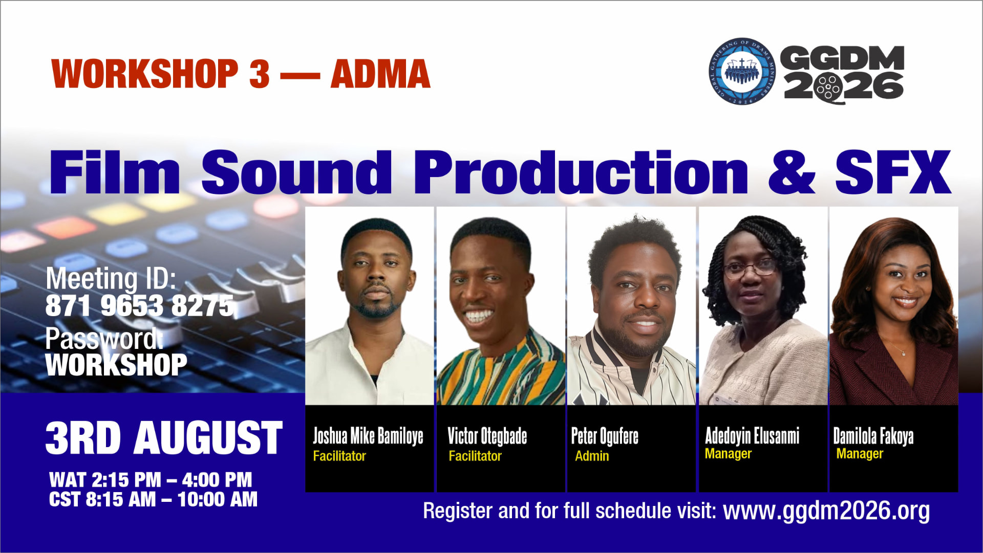 Workshop 3 flyer — Film Sound Production & SFX — Traditional and AI Powered