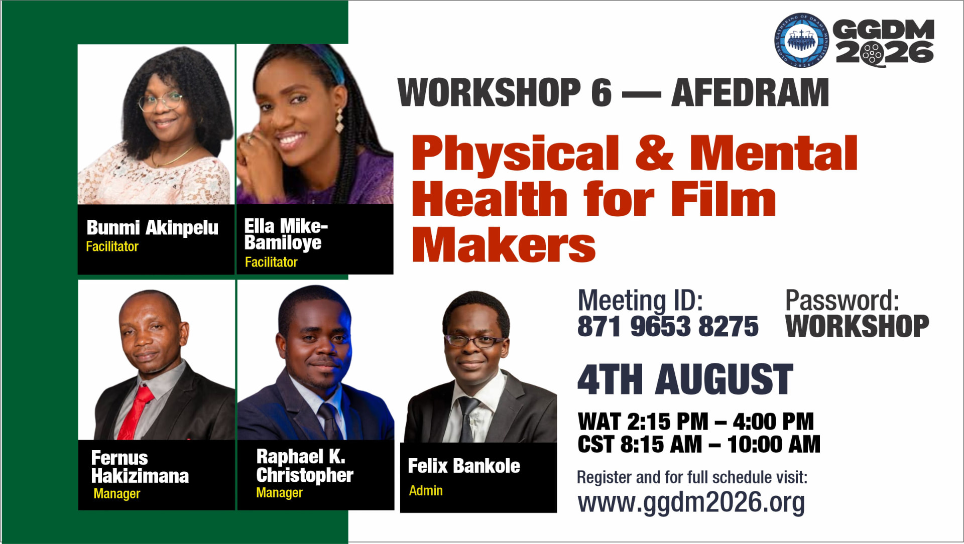 Workshop 6 flyer — Physical & Mental Health Assessment for Film Makers