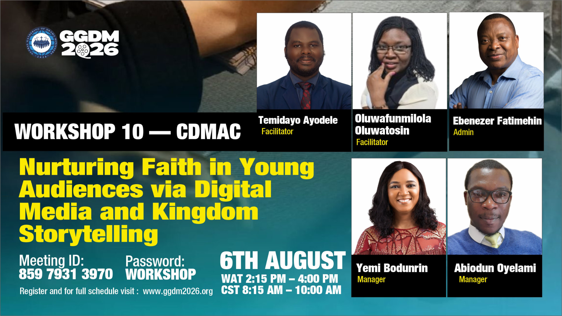Workshop 10 flyer — Nurturing Faith in Young Audiences via Digital Media & AI